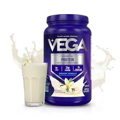 Vega Essential Protein – 25g pflanzliches Proteinpulver, cremige Vanille, vegan für einen milchfreien Vanille-Shake – Große Dose, 920 g (20 Portionen)