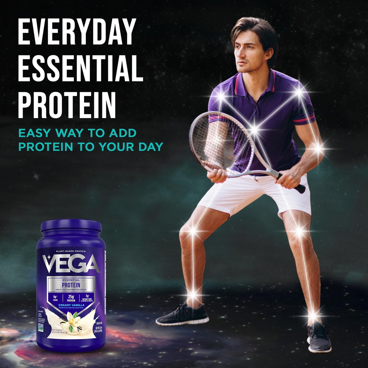 Vega Essential Protein – 25g pflanzliches Proteinpulver, cremige Vanille, vegan für einen milchfreien Vanille-Shake – Große Dose, 920 g (20 Portionen)