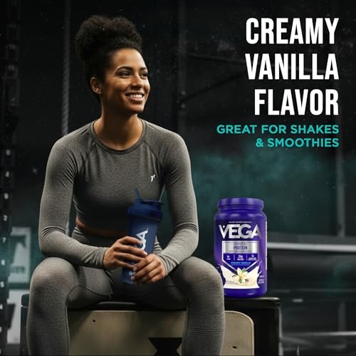 Vega Essential Protein – 25g pflanzliches Proteinpulver, cremige Vanille, vegan für einen milchfreien Vanille-Shake – Große Dose, 920 g (20 Portionen)