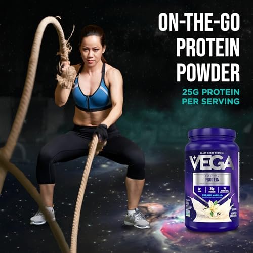 Vega Essential Protein – 25g pflanzliches Proteinpulver, cremige Vanille, vegan für einen milchfreien Vanille-Shake – Große Dose, 920 g (20 Portionen)