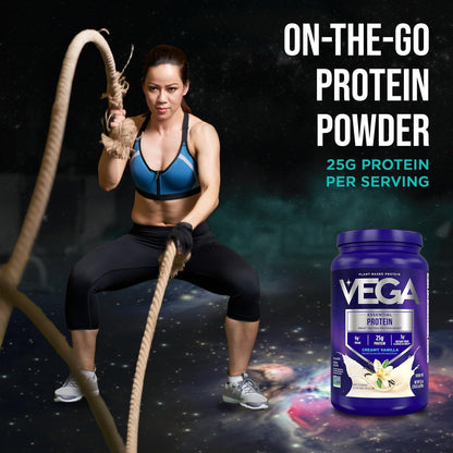 Vega Essential Protein – 25g pflanzliches Proteinpulver, cremige Vanille, vegan für einen milchfreien Vanille-Shake – Große Dose, 920 g (20 Portionen)