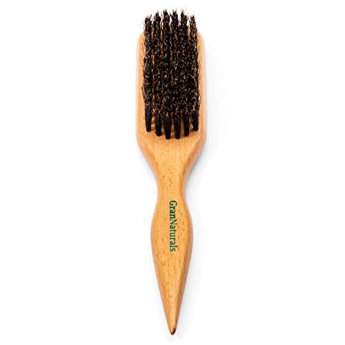 GranNaturals Wildschweinborsten-Haarbürste für Sleek Ponytail, Bun & Glättung von Babyhaaren, Fliegenhaaren, Edge Control – Backcombing- & Teasing-Bürste mit breitem Rattenschwanz zum Abteilen