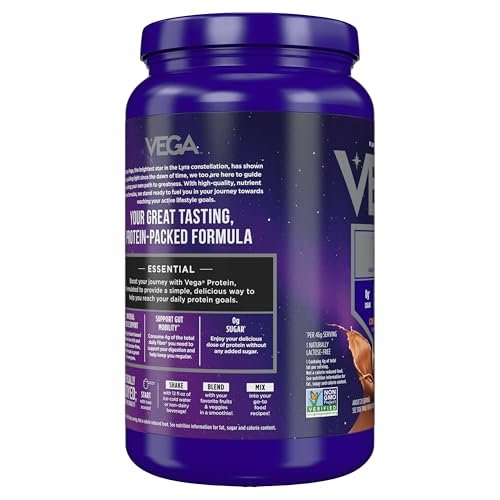Vega Essential Protein – 25g veganes Proteinpulver, Reichhaltige Schokolade für einen proteinreichen, zuckerfreien Shake – Große Dose, 32,5 Unzen (20 Portionen)