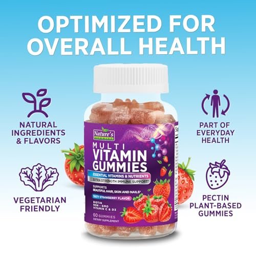 Multivitamin Gummies für Erwachsene - Komplettes Multivitamin Gummy für Frauen & Männer - Essentielle Vitamine & Mineralien mit Vitamin A, C, D, E & hochdosiertem B12 - Vegetarische Multivitamin Gummies - 60 Gummibärchen