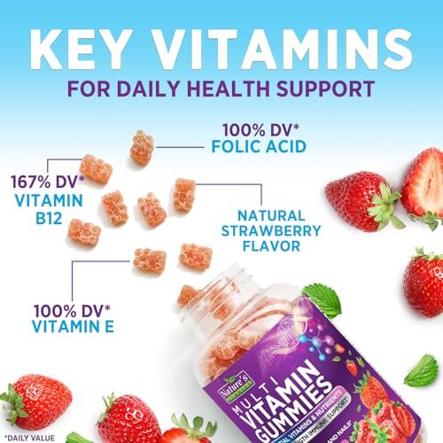 Multivitamin Gummies für Erwachsene - Komplettes Multivitamin Gummy für Frauen & Männer - Essentielle Vitamine & Mineralien mit Vitamin A, C, D, E & hochdosiertem B12 - Vegetarische Multivitamin Gummies - 60 Gummibärchen