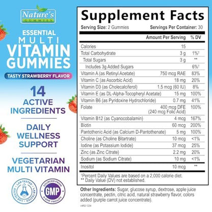 Multivitamin Gummies für Erwachsene - Komplettes Multivitamin Gummy für Frauen & Männer - Essentielle Vitamine & Mineralien mit Vitamin A, C, D, E & hochdosiertem B12 - Vegetarische Multivitamin Gummies - 60 Gummibärchen