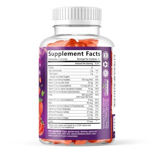 Multivitamin Gummies für Erwachsene - Komplettes Multivitamin Gummy für Frauen & Männer - Essentielle Vitamine & Mineralien mit Vitamin A, C, D, E & hochdosiertem B12 - Vegetarische Multivitamin Gummies - 60 Gummibärchen