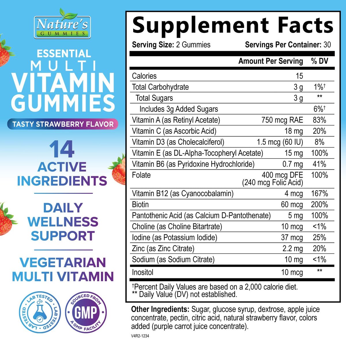 Multivitamin Gummies für Erwachsene - Komplettes Multivitamin Gummy für Frauen & Männer - Essentielle Vitamine & Mineralien mit Vitamin A, C, D, E & hochdosiertem B12 - Vegetarische Multivitamin Gummies - 60 Gummibärchen