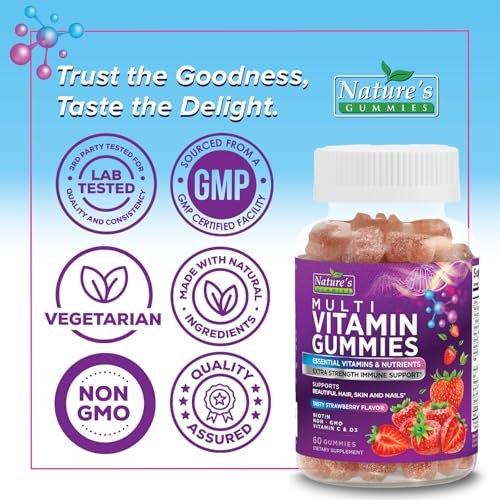 Multivitamin Gummies für Erwachsene - Komplettes Multivitamin Gummy für Frauen & Männer - Essentielle Vitamine & Mineralien mit Vitamin A, C, D, E & hochdosiertem B12 - Vegetarische Multivitamin Gummies - 60 Gummibärchen
