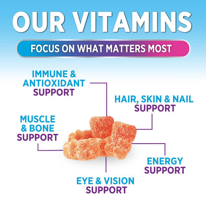 Multivitamin Gummies für Erwachsene - Komplettes Multivitamin Gummy für Frauen & Männer - Essentielle Vitamine & Mineralien mit Vitamin A, C, D, E & hochdosiertem B12 - Vegetarische Multivitamin Gummies - 60 Gummibärchen