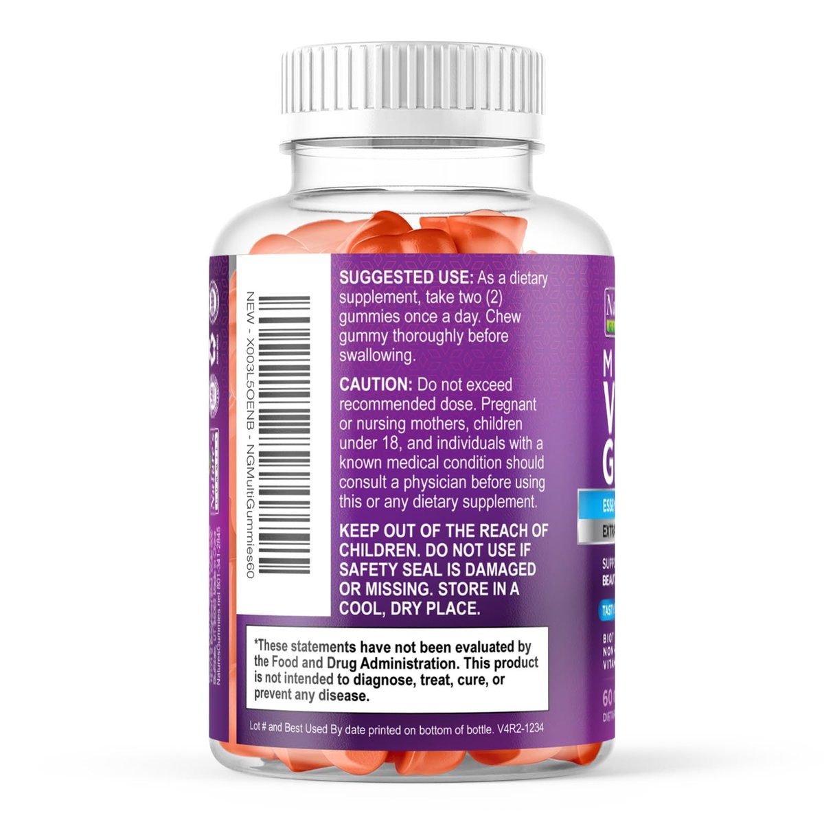 Multivitamin Gummies für Erwachsene - Komplettes Multivitamin Gummy für Frauen & Männer - Essentielle Vitamine & Mineralien mit Vitamin A, C, D, E & hochdosiertem B12 - Vegetarische Multivitamin Gummies - 60 Gummibärchen