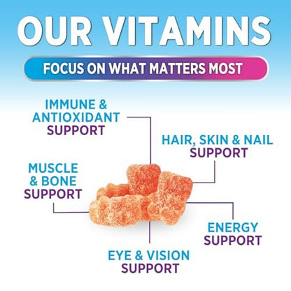 Multivitamin Gummies für Erwachsene - Komplettes Multivitamin Gummy für Frauen & Männer - Essentielle Vitamine & Mineralien mit Vitamin A, C, D, E & hochdosiertem B12 - Vegetarische Multivitamin Gummies - 60 Gummibärchen