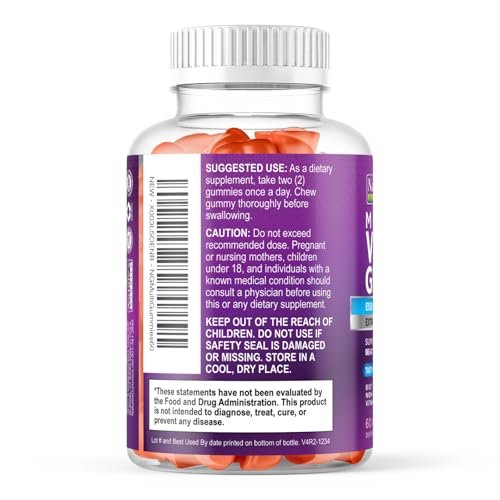 Multivitamin Gummies für Erwachsene - Komplettes Multivitamin Gummy für Frauen & Männer - Essentielle Vitamine & Mineralien mit Vitamin A, C, D, E & hochdosiertem B12 - Vegetarische Multivitamin Gummies - 60 Gummibärchen
