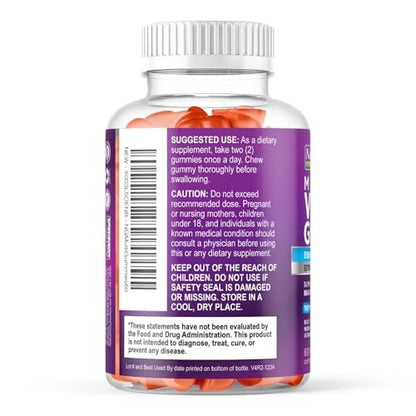 Multivitamin Gummies für Erwachsene - Komplettes Multivitamin Gummy für Frauen & Männer - Essentielle Vitamine & Mineralien mit Vitamin A, C, D, E & hochdosiertem B12 - Vegetarische Multivitamin Gummies - 60 Gummibärchen