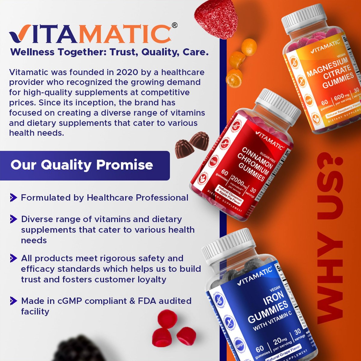 Vitamatic Zuckerfreies Vitamin D3 50.000 IE Wöchentliches Supplement – 60 Pektin-basierte Gummibärchen mit hoher Potenz für Knochen-, Zahn- und Immununterstützung