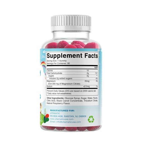 Vitamatic Kinder Magnesium Gummis – 60 vegane Stücke – Förderung von Muskeln, Knochen und Energie
