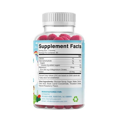 Vitamatic Kinder Magnesium Gummis – 60 vegane Stücke – Förderung von Muskeln, Knochen und Energie