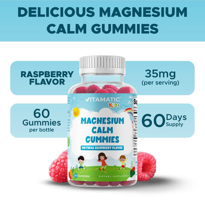 Vitamatic Kinder Magnesium Gummis – 60 vegane Stücke – Förderung von Muskeln, Knochen und Energie