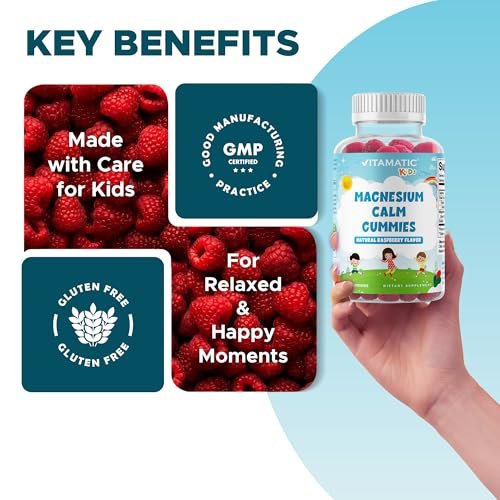Vitamatic Kinder Magnesium Gummis – 60 vegane Stücke – Förderung von Muskeln, Knochen und Energie