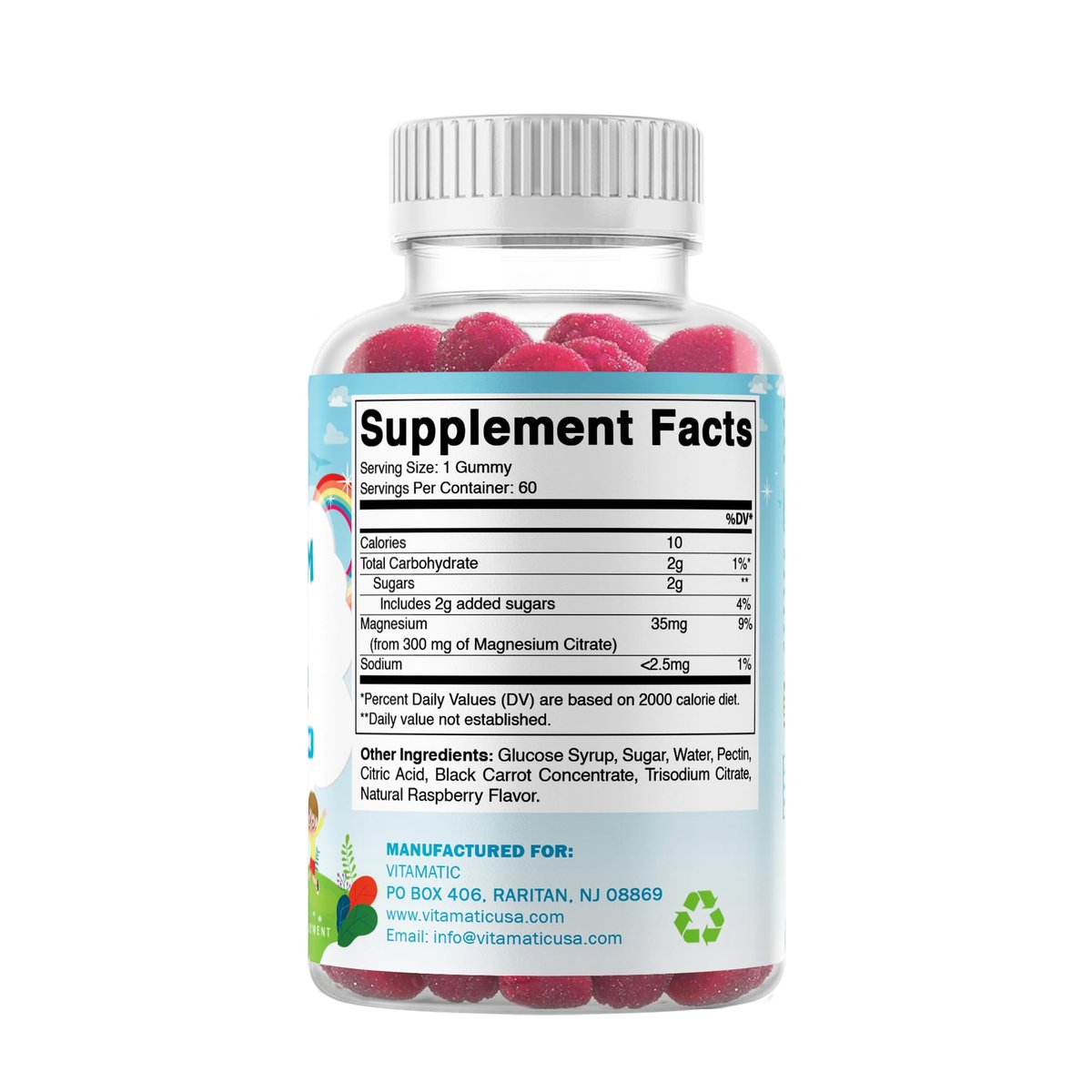 Vitamatic Kinder Magnesium Gummis – 60 vegane Stücke – Förderung von Muskeln, Knochen und Energie