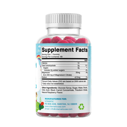 Vitamatic Kinder Magnesium Gummis – 60 vegane Stücke – Förderung von Muskeln, Knochen und Energie