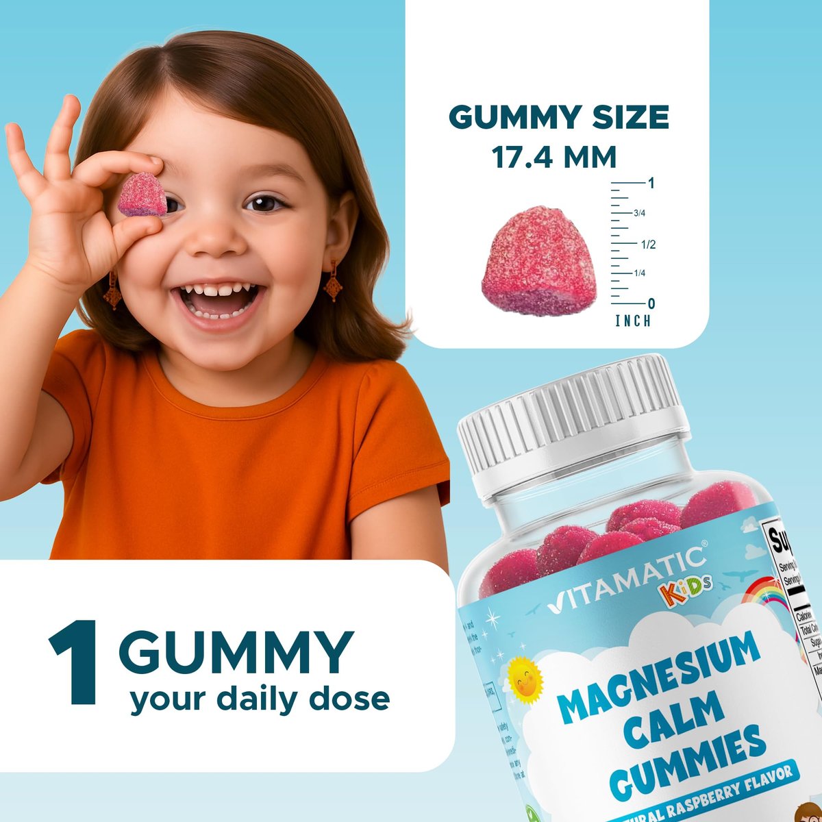 Vitamatic Kinder Magnesium Gummis – 60 vegane Stücke – Förderung von Muskeln, Knochen und Energie