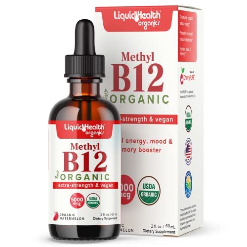 LIQUIDHEALTH USDA Bio-Methyl-Vitamin B12 Methylcobalamin flüssige Tropfen mit Sauerkirschsaft – Energie, Immunsystem, Gedächtnis & Konzentration – vegan, Non-GMO, 59 ml