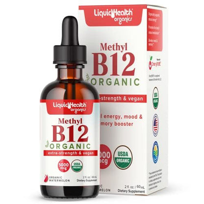 LIQUIDHEALTH USDA Bio-Methyl-Vitamin B12 Methylcobalamin flüssige Tropfen mit Sauerkirschsaft – Energie, Immunsystem, Gedächtnis & Konzentration – vegan, Non-GMO, 59 ml