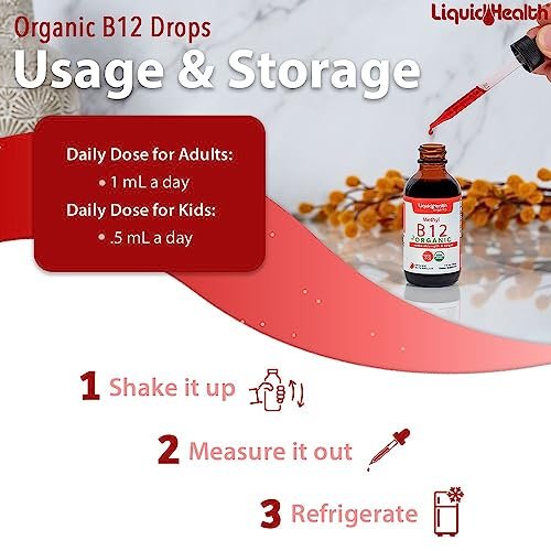 LIQUIDHEALTH USDA Bio-Methyl-Vitamin B12 Methylcobalamin flüssige Tropfen mit Sauerkirschsaft – Energie, Immunsystem, Gedächtnis & Konzentration – vegan, Non-GMO, 59 ml