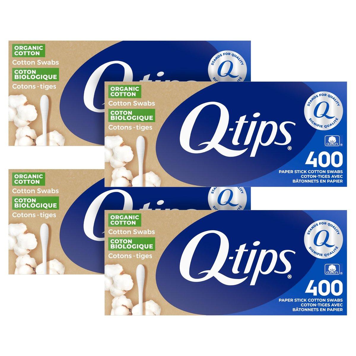 Q-tips Wattestäbchen aus Bio-Baumwolle – 400 Stück (4er-Pack) insgesamt 1600 Wattestäbchen