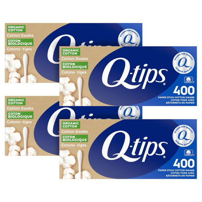 Q-tips Wattestäbchen aus Bio-Baumwolle – 400 Stück (4er-Pack) insgesamt 1600 Wattestäbchen