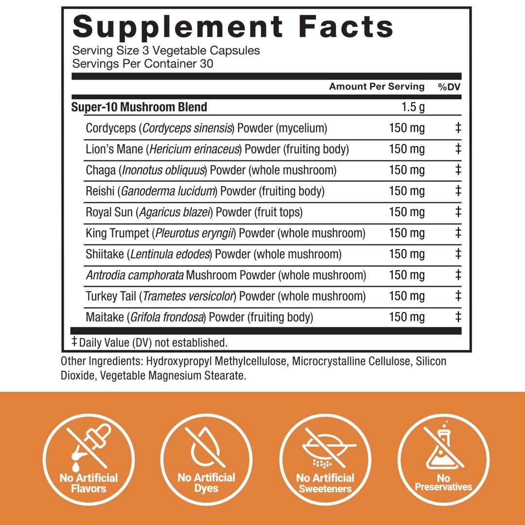Force Factor Modern Mushrooms Kapseln – Pilz-Supplement mit Löwenmähne, Truthahnschwanz & Cordyceps für Energie, Fokus, Immunsystem & Verdauung, 90 pflanzliche Kapseln