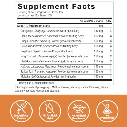 Force Factor Modern Mushrooms Kapseln – Pilz-Supplement mit Löwenmähne, Truthahnschwanz & Cordyceps für Energie, Fokus, Immunsystem & Verdauung, 90 pflanzliche Kapseln