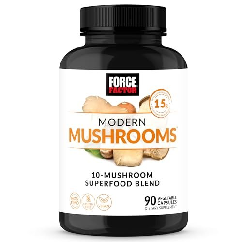 Force Factor Modern Mushrooms Kapseln – Pilz-Supplement mit Löwenmähne, Truthahnschwanz & Cordyceps für Energie, Fokus, Immunsystem & Verdauung, 90 pflanzliche Kapseln