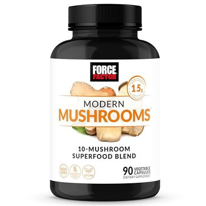 Force Factor Modern Mushrooms Kapseln – Pilz-Supplement mit Löwenmähne, Truthahnschwanz & Cordyceps für Energie, Fokus, Immunsystem & Verdauung, 90 pflanzliche Kapseln
