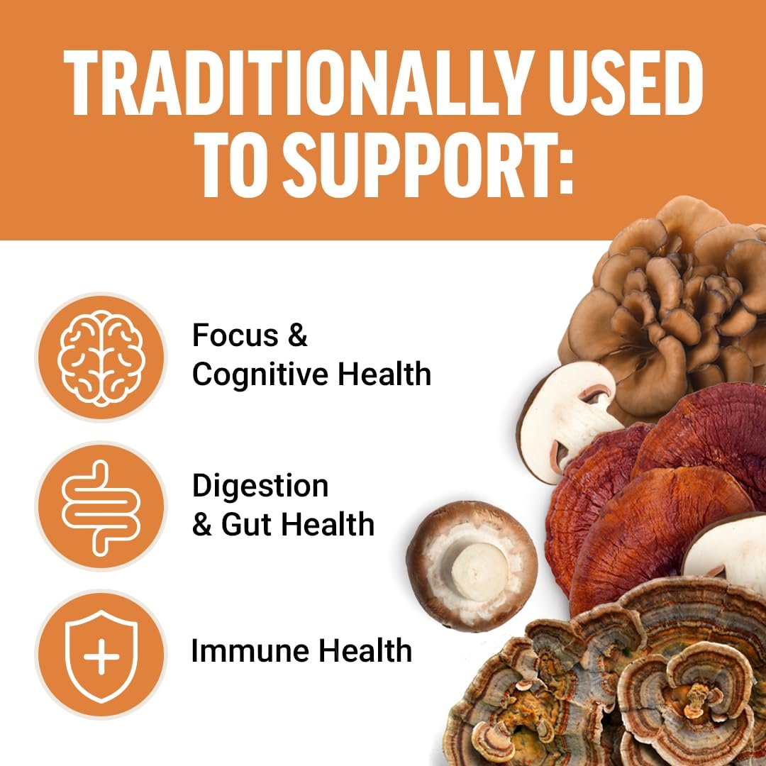 Force Factor Modern Mushrooms Kapseln – Pilz-Supplement mit Löwenmähne, Truthahnschwanz & Cordyceps für Energie, Fokus, Immunsystem & Verdauung, 90 pflanzliche Kapseln