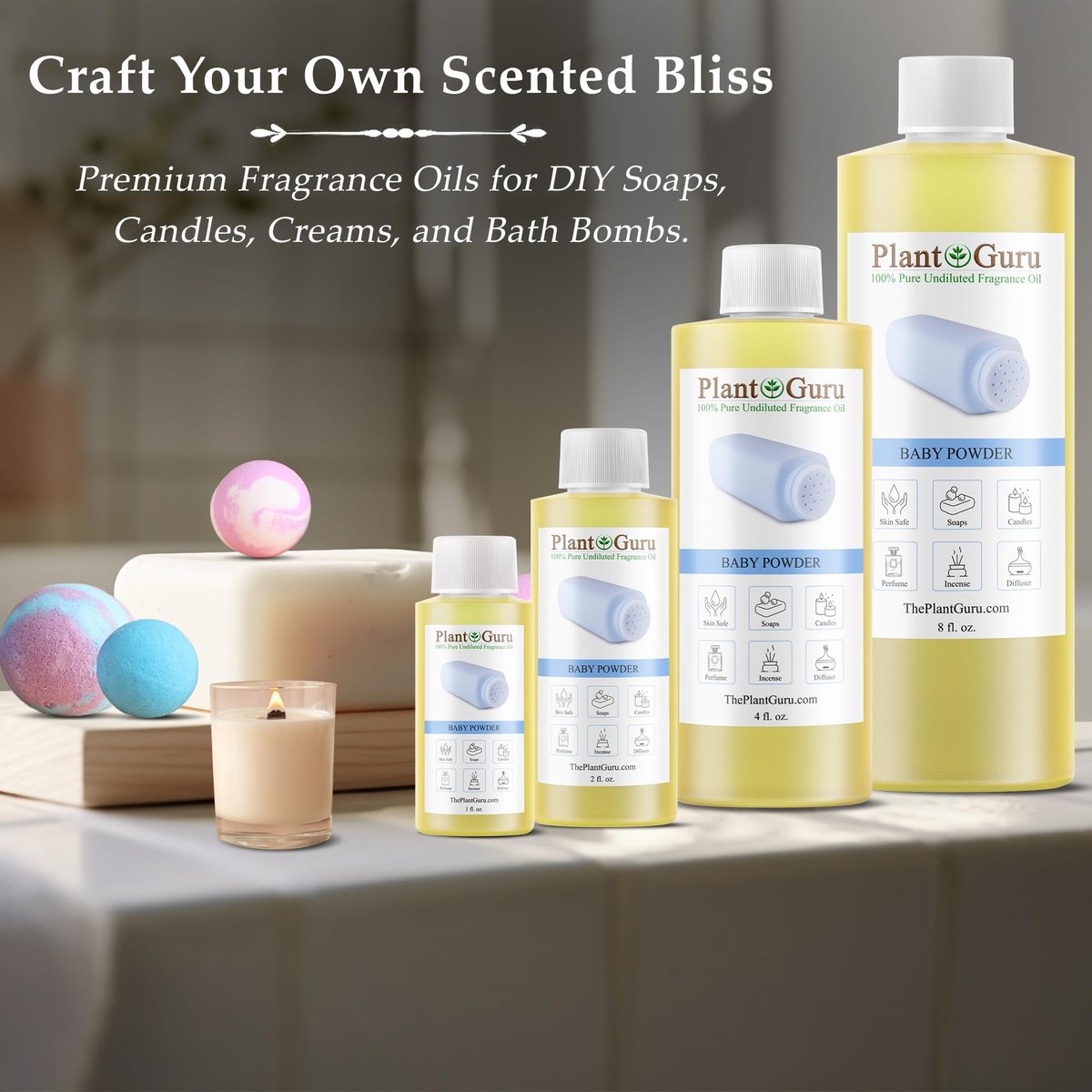 Baby Powder Duftöl 118 ml | Pflanzliches Duftöl für Seifenherstellung, Kerzen, Badebomben, Body Butters | Ideal für Aromatherapie-Diffuser, Duftlampen und -wärmer | Perfekt für Lotionen und Cremes