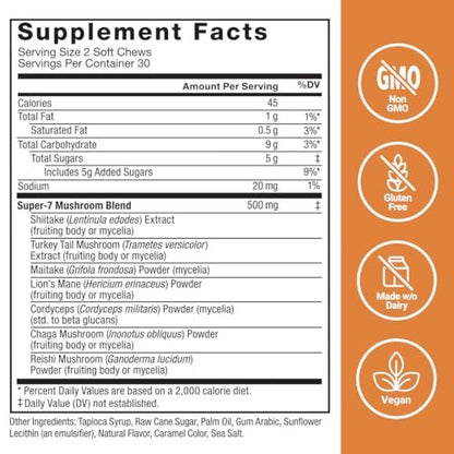 Force Factor Modern Mushrooms Soft Chews – Pilzergänzung mit Löwenmähne, Truthahnschwanz & Cordyceps für Energie, Fokus, Immunität & Verdauung – Zimtschnecken-Geschmack, 60 Soft Chews