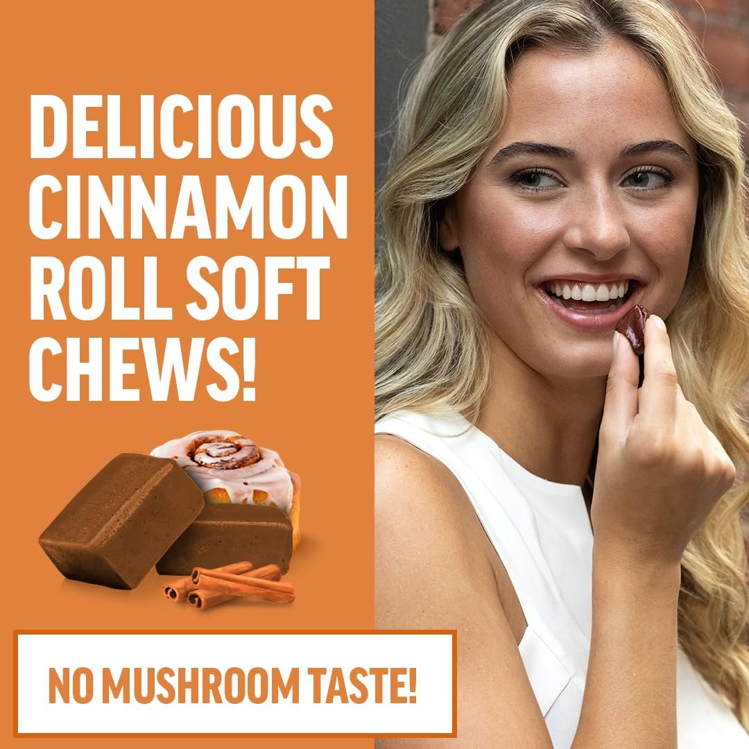 Force Factor Modern Mushrooms Soft Chews – Pilzergänzung mit Löwenmähne, Truthahnschwanz & Cordyceps für Energie, Fokus, Immunität & Verdauung – Zimtschnecken-Geschmack, 60 Soft Chews