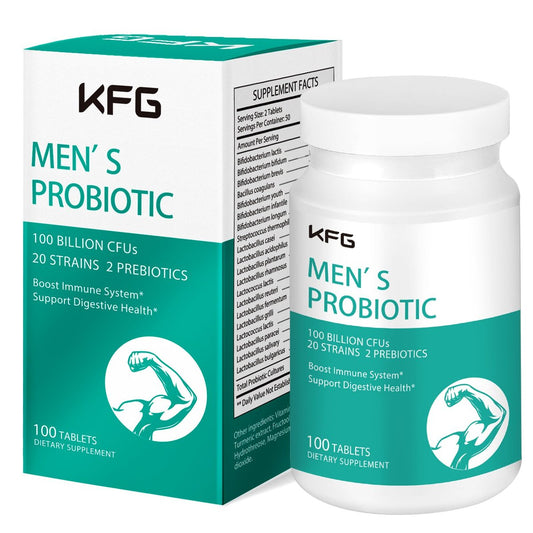 KFG Probiotikum 100 Milliarden KBE, 20 Stämme, 2 Präbiotika und Verdauungsenzyme, Unterstützt Verdauung, Immunsystem, Darmgesundheit und Stoffwechsel, Non-GMO, Gluten- & Sojafrei, 100 Tabletten