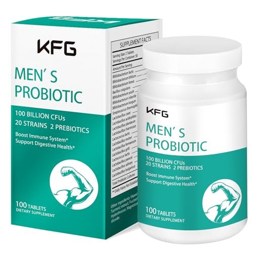 KFG Probiotikum 100 Milliarden KBE, 20 Stämme, 2 Präbiotika und Verdauungsenzyme, Unterstützt Verdauung, Immunsystem, Darmgesundheit und Stoffwechsel, Non-GMO, Gluten- & Sojafrei, 100 Tabletten
