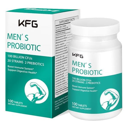KFG Probiotikum 100 Milliarden KBE, 20 Stämme, 2 Präbiotika und Verdauungsenzyme, Unterstützt Verdauung, Immunsystem, Darmgesundheit und Stoffwechsel, Non-GMO, Gluten- & Sojafrei, 100 Tabletten