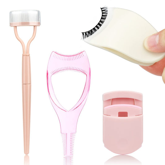 Juome 4-in-1 Wimpern-Applikator-Set: Falsche Wimpern Clip, Wimpernzange, Wimperntrenner, Mascara-Kamm – Rosa/Weiß
