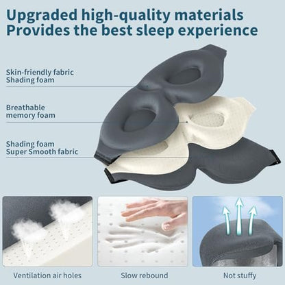 ZGGCD Schlafmaske für Seitenschläfer, lichtblockierende Augenmaske für Damen und Herren, 3D-Kontur-Cup-Nachtblindekleid, luxuriöse Augenabdeckung mit verstellbarem Riemen für Reisen, Nickerchen, Grau