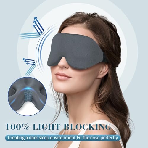 ZGGCD Schlafmaske für Seitenschläfer, lichtblockierende Augenmaske für Damen und Herren, 3D-Kontur-Cup-Nachtblindekleid, luxuriöse Augenabdeckung mit verstellbarem Riemen für Reisen, Nickerchen, Grau
