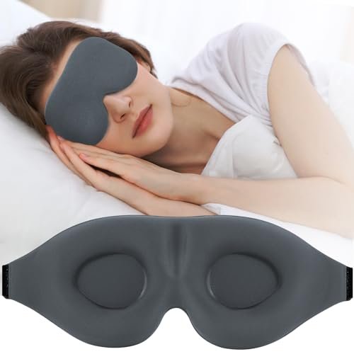ZGGCD Schlafmaske für Seitenschläfer, lichtblockierende Augenmaske für Damen und Herren, 3D-Kontur-Cup-Nachtblindekleid, luxuriöse Augenabdeckung mit verstellbarem Riemen für Reisen, Nickerchen, Grau