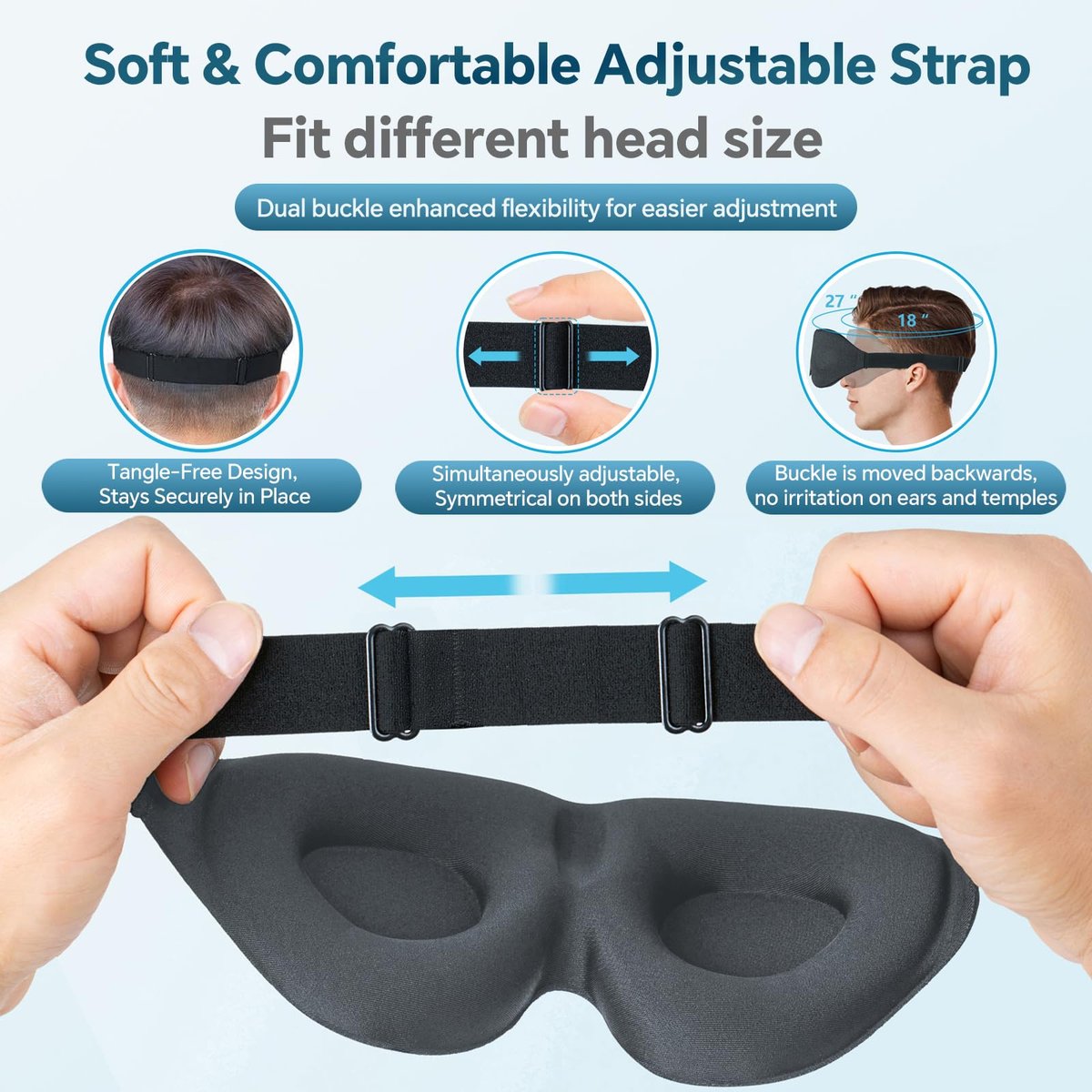 ZGGCD Schlafmaske für Seitenschläfer, lichtblockierende Augenmaske für Damen und Herren, 3D-Kontur-Cup-Nachtblindekleid, luxuriöse Augenabdeckung mit verstellbarem Riemen für Reisen, Nickerchen, Grau