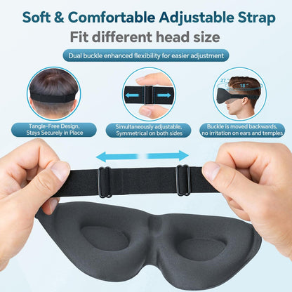 ZGGCD Schlafmaske für Seitenschläfer, lichtblockierende Augenmaske für Damen und Herren, 3D-Kontur-Cup-Nachtblindekleid, luxuriöse Augenabdeckung mit verstellbarem Riemen für Reisen, Nickerchen, Grau
