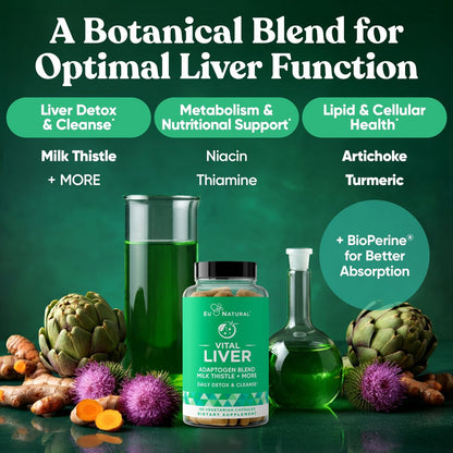 Vital Liver Cleanse Detox & Repair – 9-in-1 Leberunterstützung mit Mariendistel, Artischocke, Kurkuma und Adaptogenen – 60 vegane Kapseln