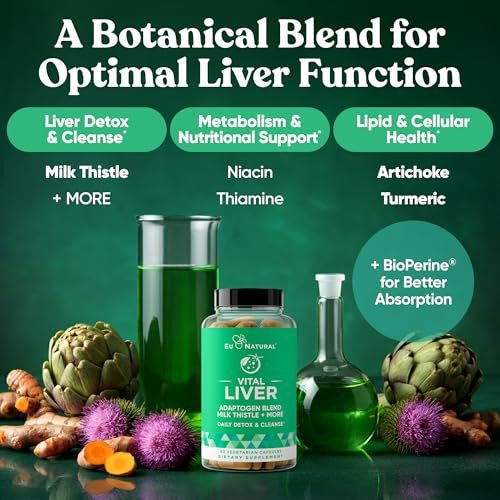 Vital Liver Cleanse Detox & Repair – 9-in-1 Leberunterstützung mit Mariendistel, Artischocke, Kurkuma und Adaptogenen – 60 vegane Kapseln